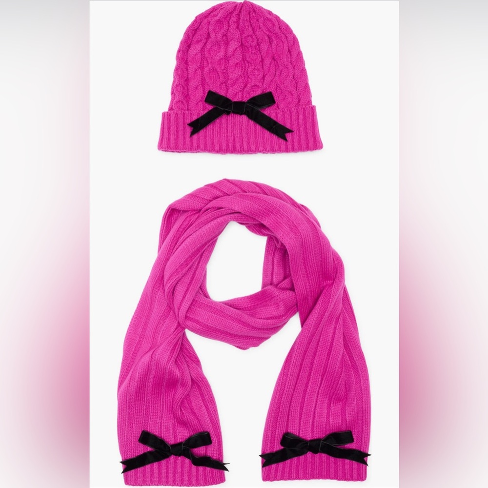 Kate Spade Bow Beanie and Scarf Set in Pink